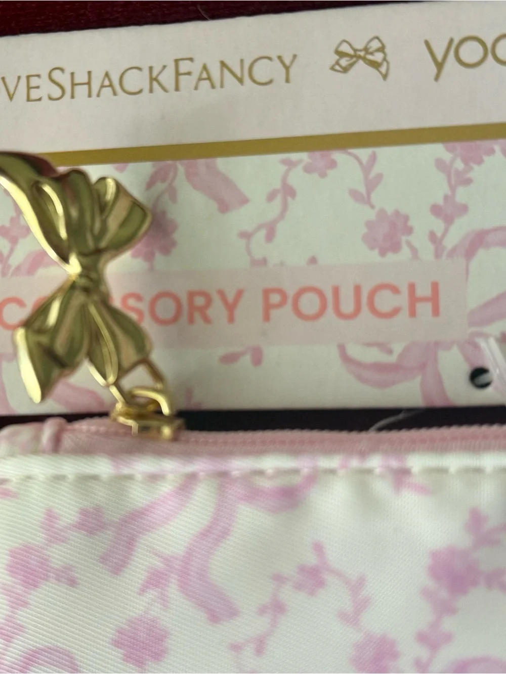 LoveShackFancy x Yoobi Pink Bow Floral Ruffle Accessory Pouch NWT